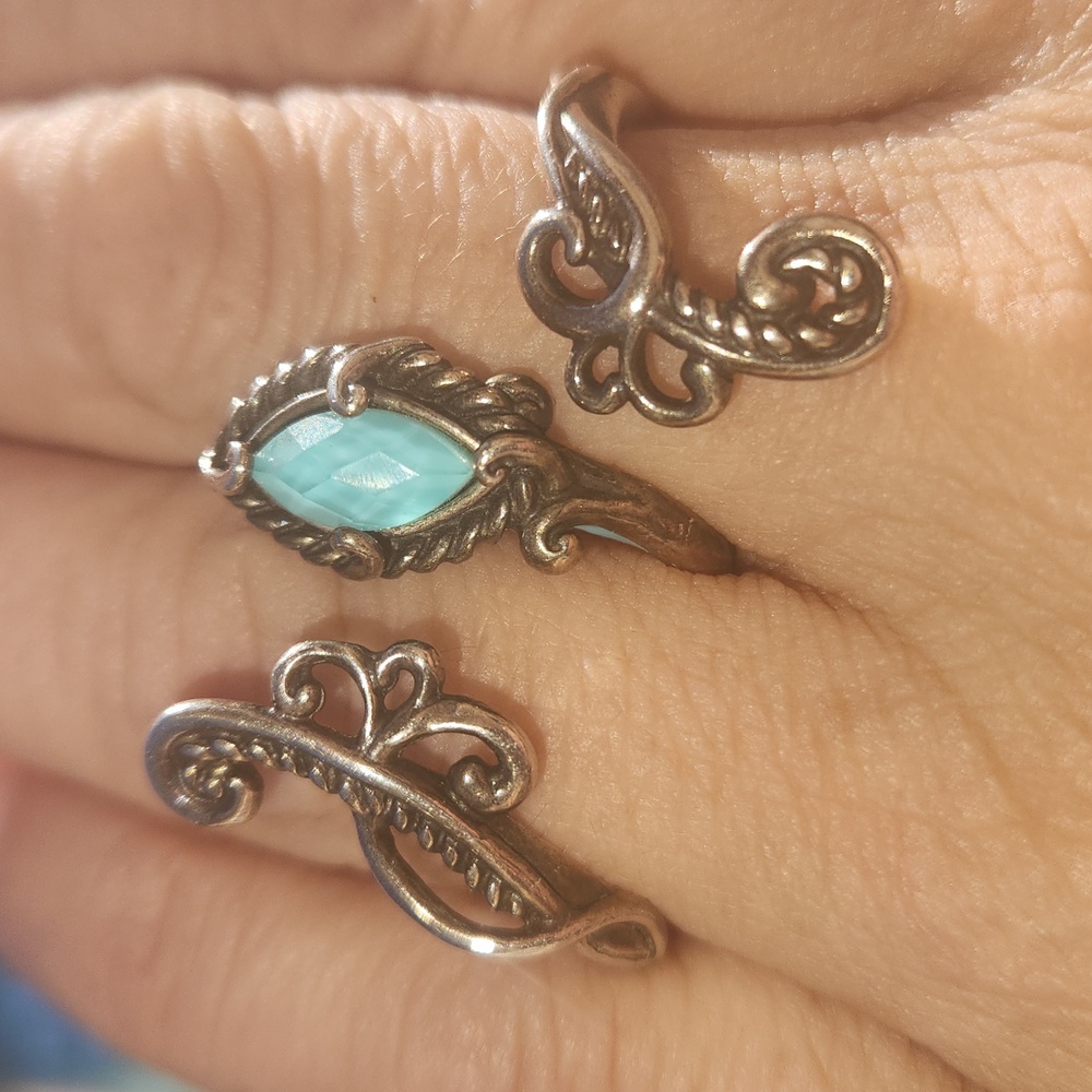 Carolyn Pollack double sterling silver ring with marquis blue mother of pearl